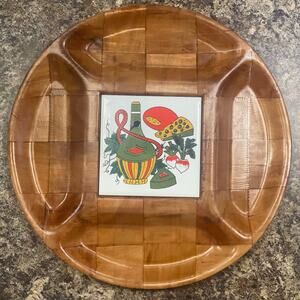 Veggie/Cheese Serving‎ Tray/Plate-Parquet Wood/Tile Center-Retro-Vintage 1970's